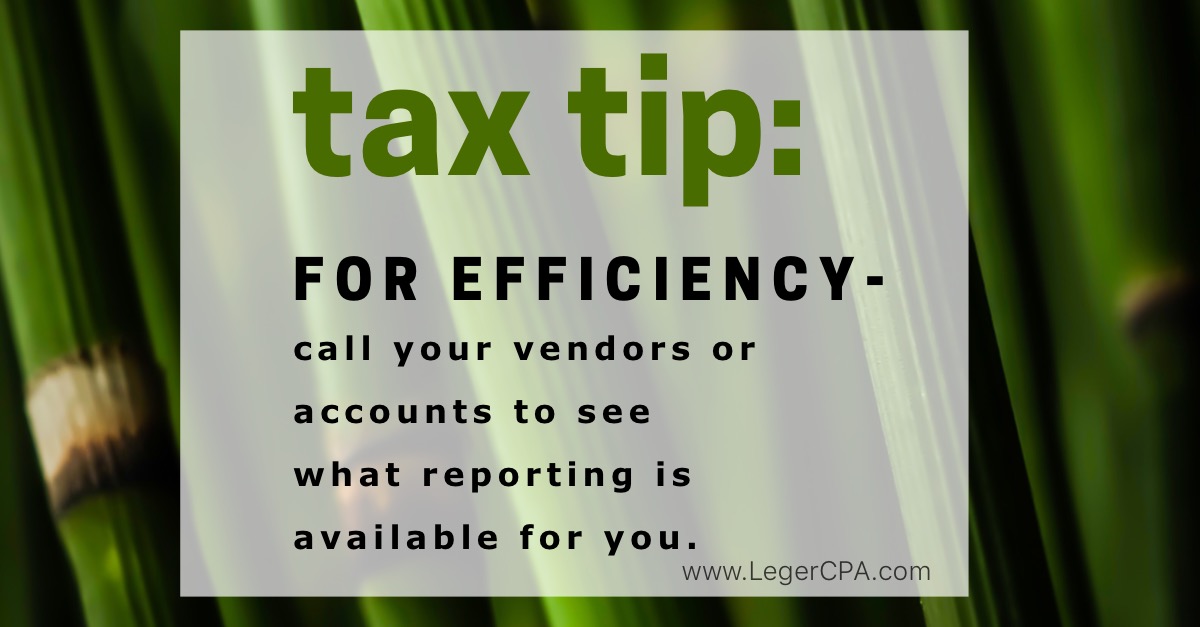 Leger CPA tax tips vendors reports